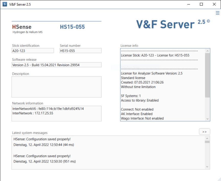 Screenshot Software V&F Server